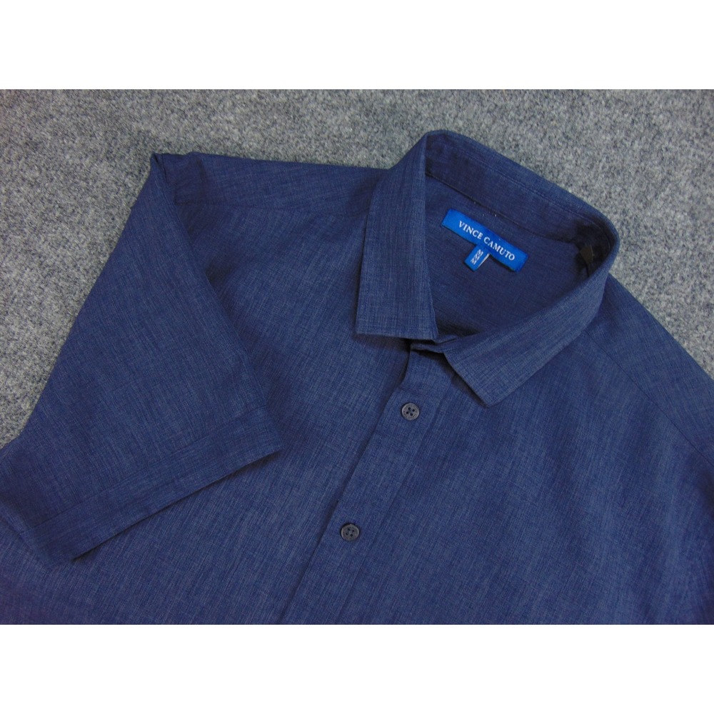 Vince Camuto Shirt Mens Medium Blue Solid Textured Casual Button Up Short Sleeve